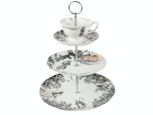 Alicja w Krainie Czarów 3-poziomowy Stojak Porcelanowy na Ciasto