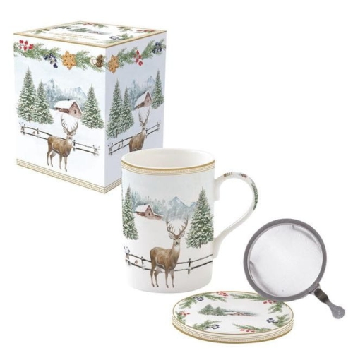 Jeleń Kubek Porcelanowy z Zaparzaczem w Ozdobnym Pudełku 350 ml