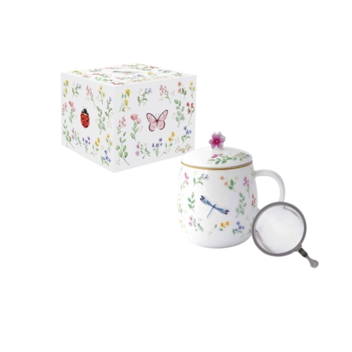 Magiczny Ogród Ważka – Kubek Porcelanowy z Pokrywka i Zaparzaczem w Ozdobnym Pudełku 450 ml