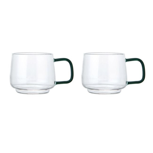 Zestaw 2 kubków szklanych La Cafetière z zielonym uchwytem, 275 ml