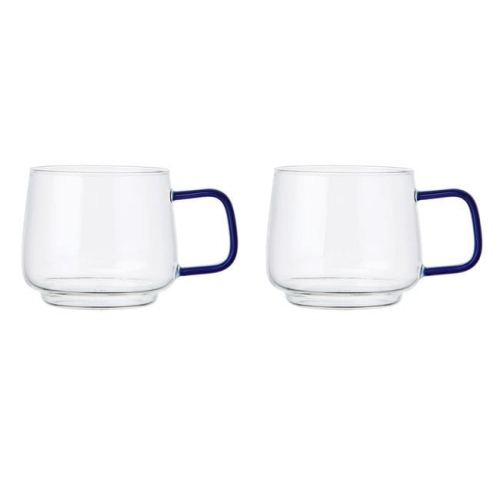 Zestaw 2 kubków szklanych La Cafetière z niebieskim uchwytem, 275 ml